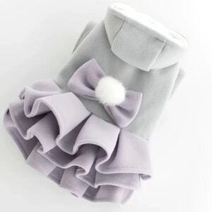 Nwot Purple blue grey pom pom bow ruffle dog cat fleece winter coat dress S